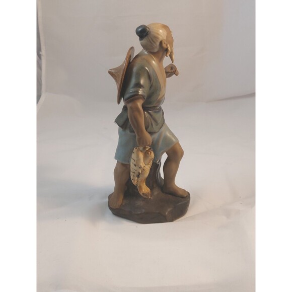 Chinese Shiwan Artistic Ceramic Mudman Fisherman Glazed Figurine 9.5" tall vtg - Picture 6 of 10